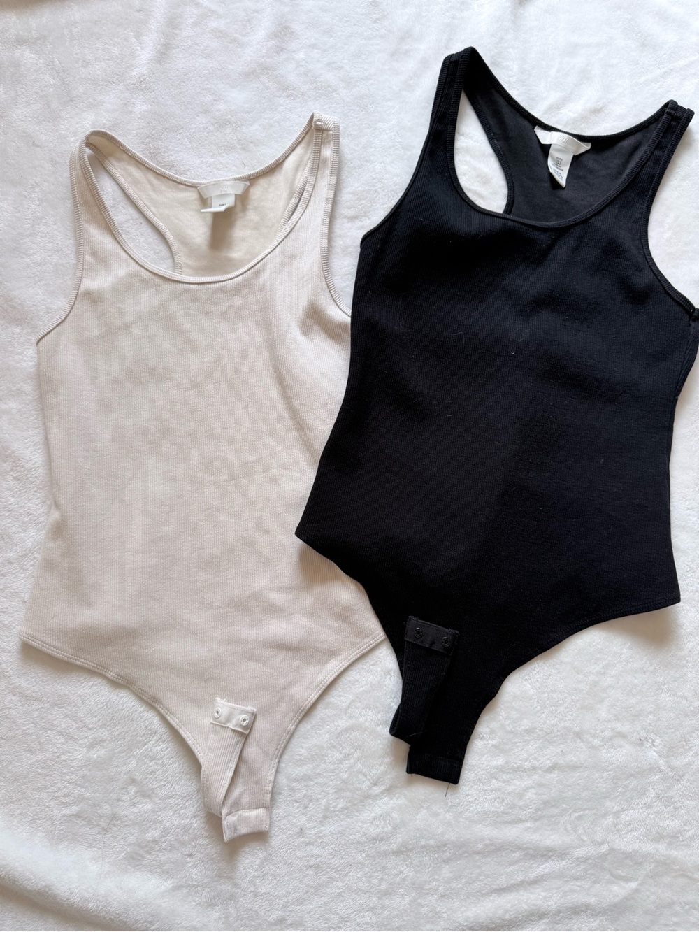 Black and Cream Ribbed Tank Bodysuits